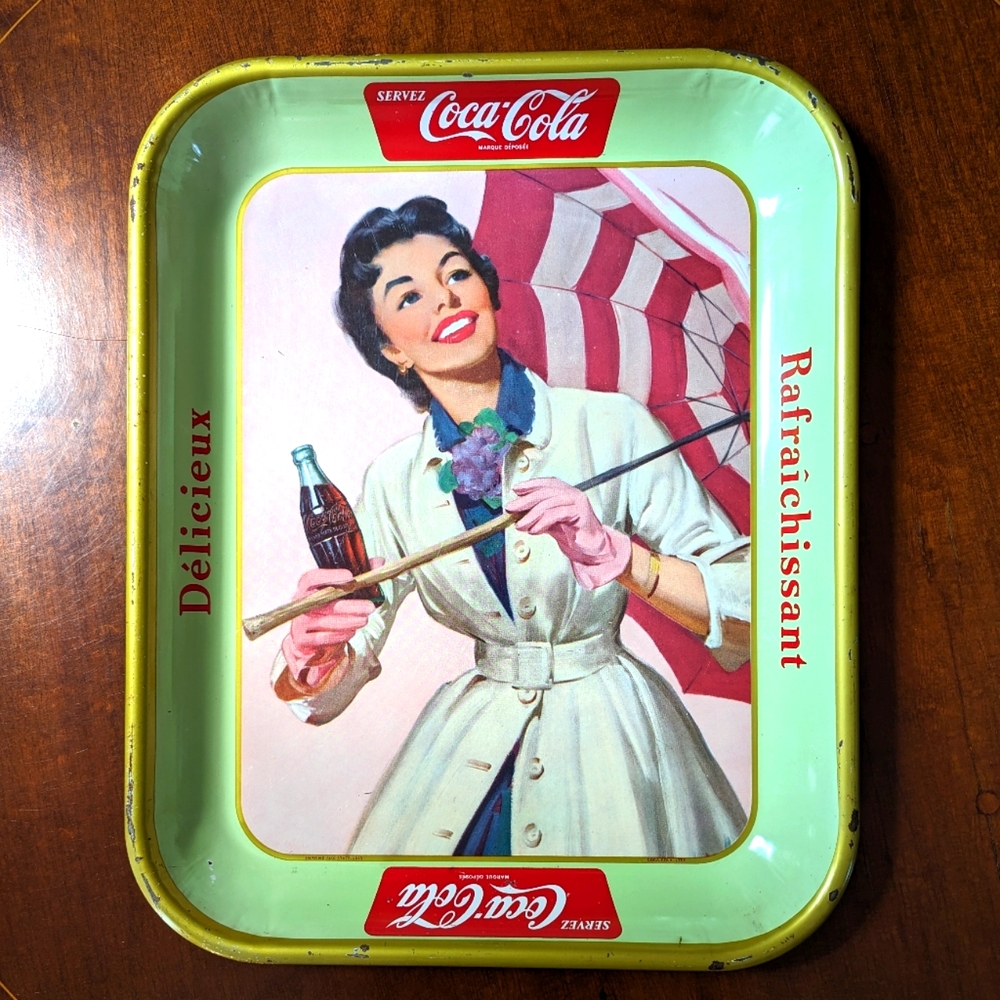 Rare 1957 Coca-Cola COKE French Canadian Umbrella Girl Serving Tray